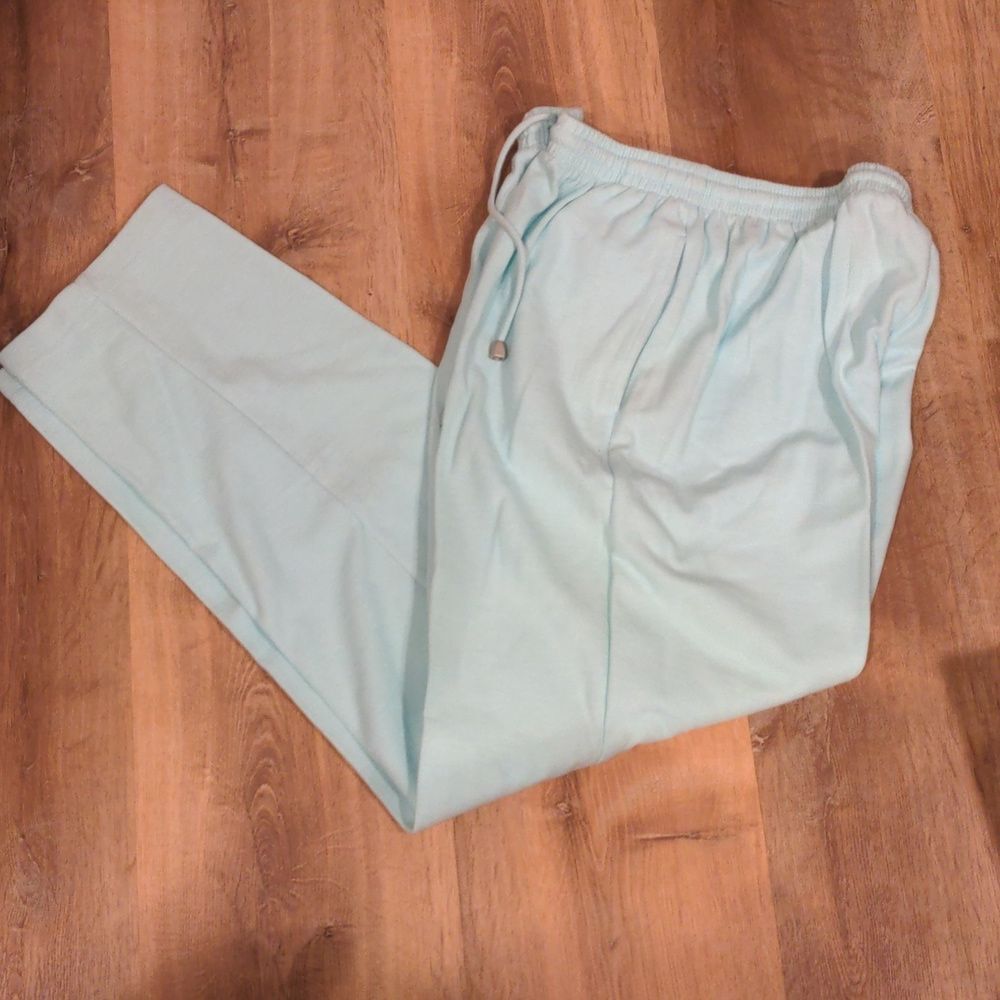 Liz Claiborne women's lounge drawstring pants pockets waffle knit mint L